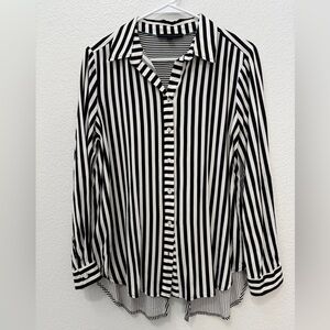 Jane and Delancey Black and White Striped Button Down Shirt